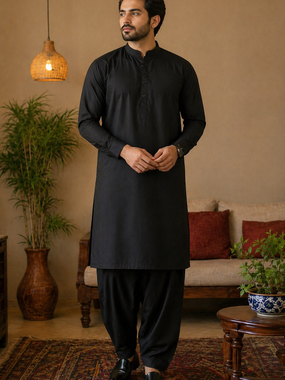 Jet Black Wash & Wear Men’s Suit Unstitched – Classic Premium Fit