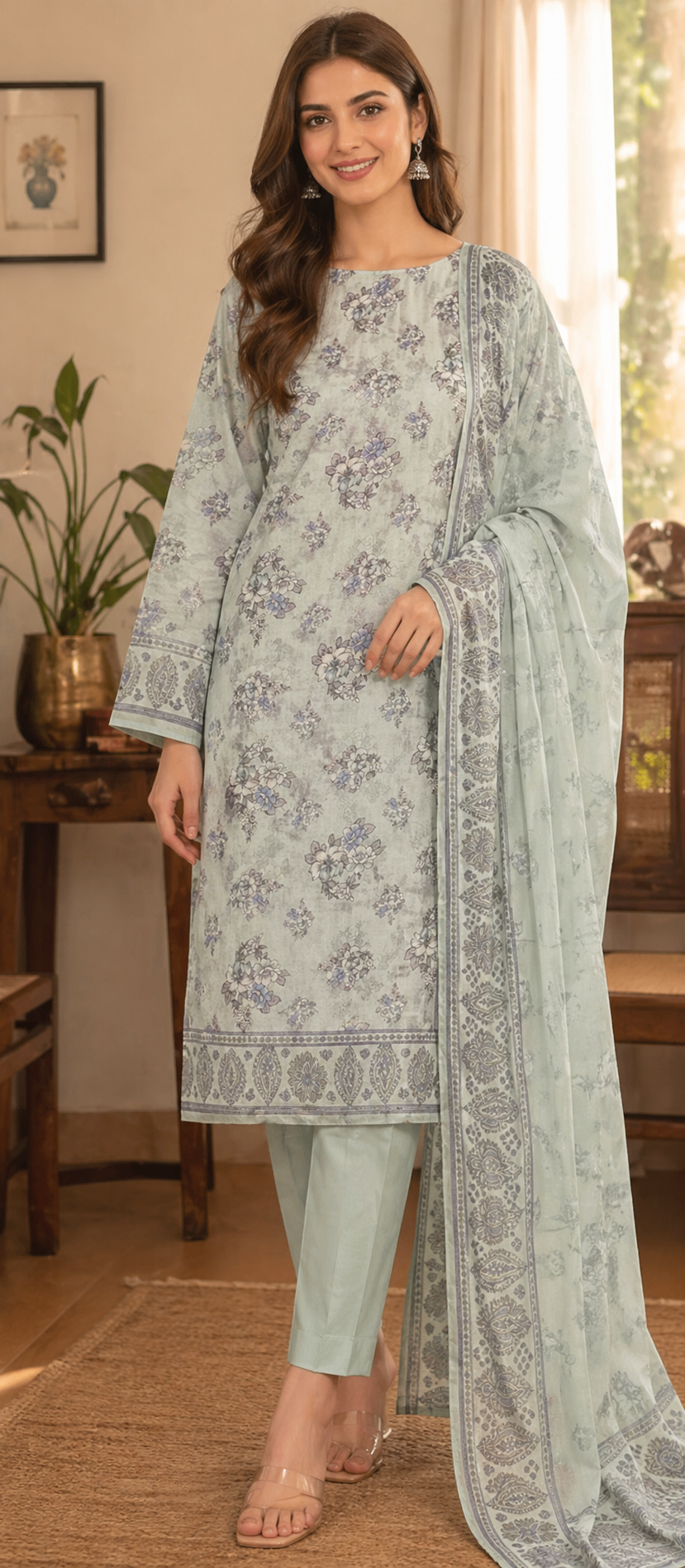 Mint Serenity Lawn 3-Piece Unstitched Suit 
