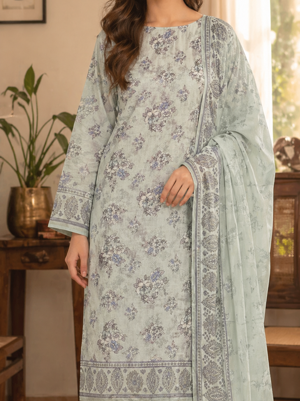 Mint Serenity Lawn 3-Piece Unstitched Suit