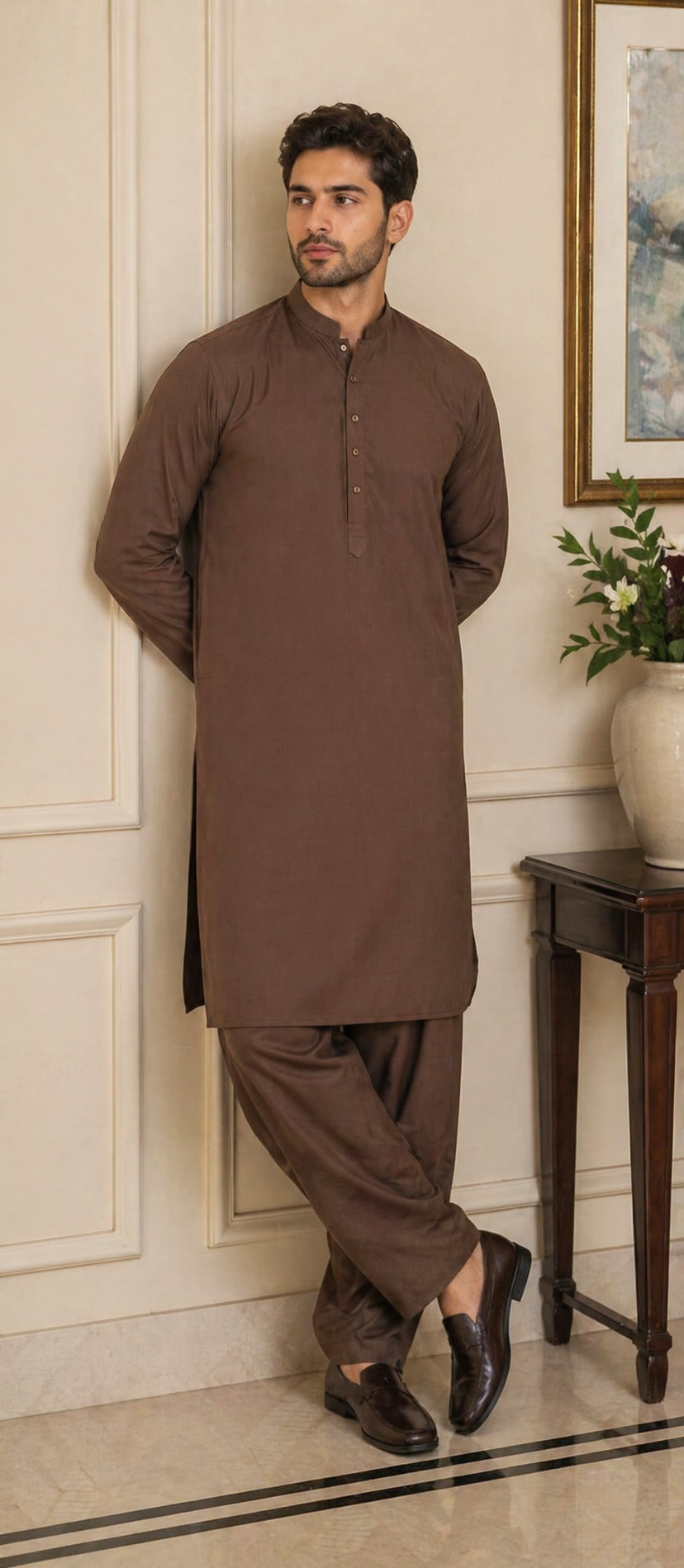 Classic Brown Wash & Wear Men’s Suit Unstitched– Premium Everyday Elegance