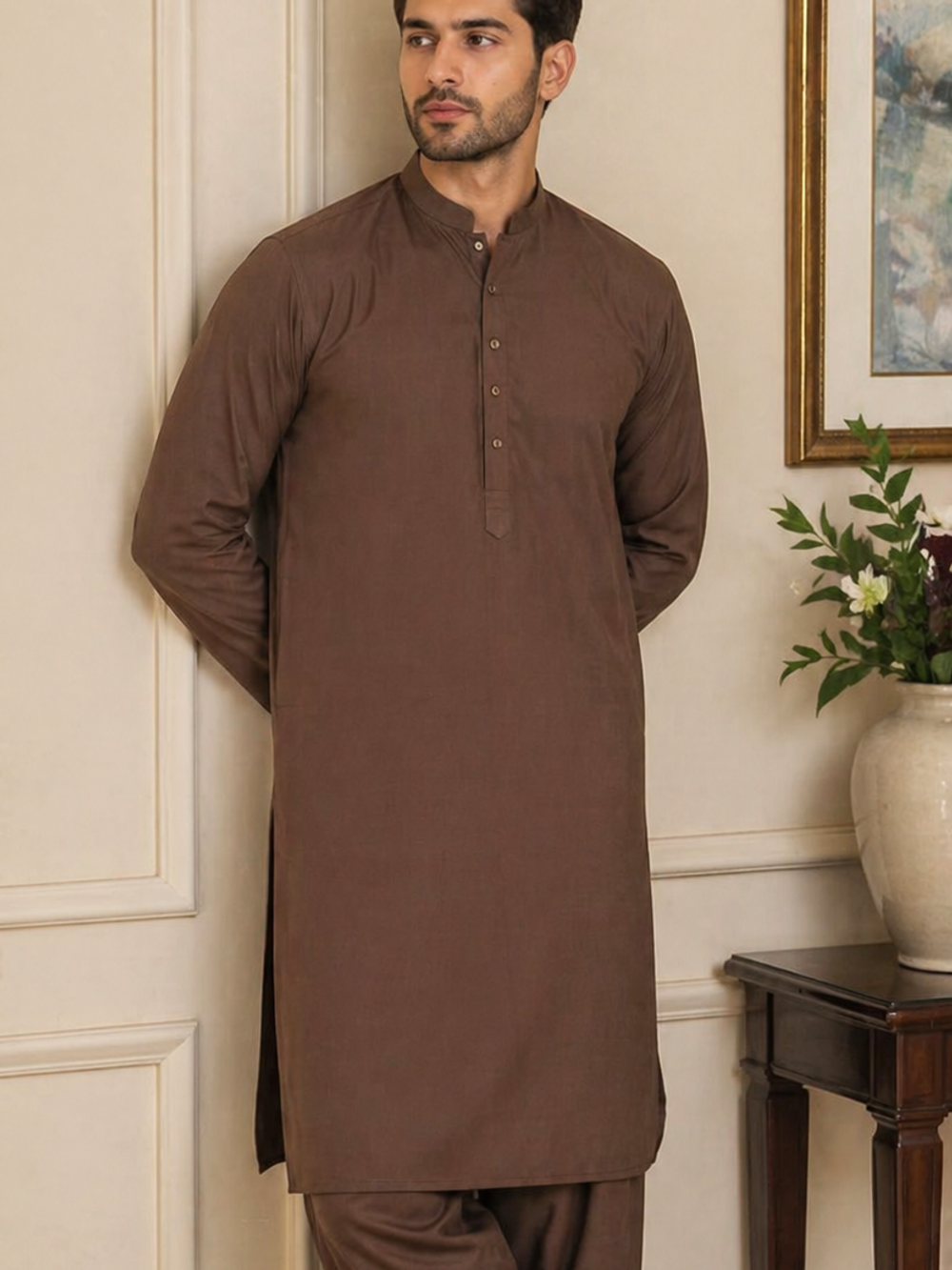Classic Brown Wash & Wear Men’s Suit Unstitched– Premium Everyday Elegance