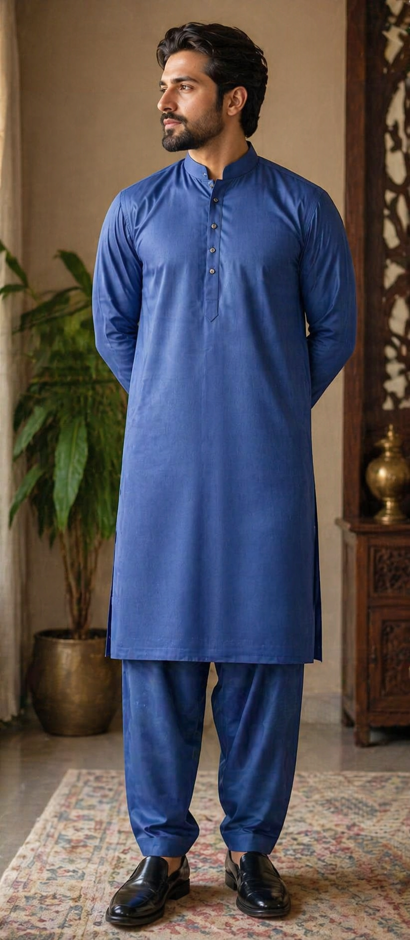 Classic Blue Cotton Unstitched Suit for Men