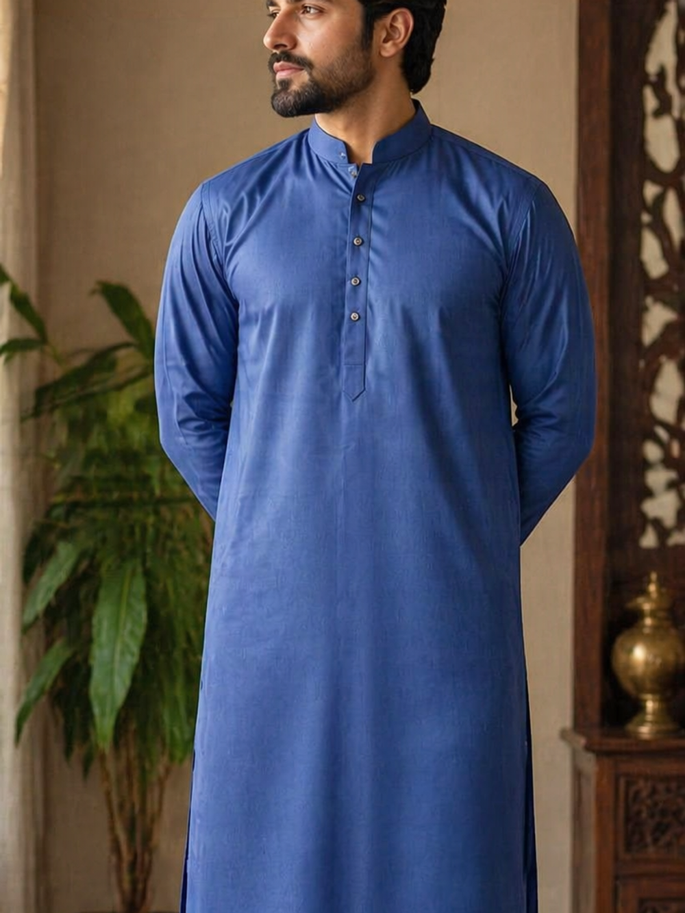Classic Blue Cotton Unstitched Suit for Men