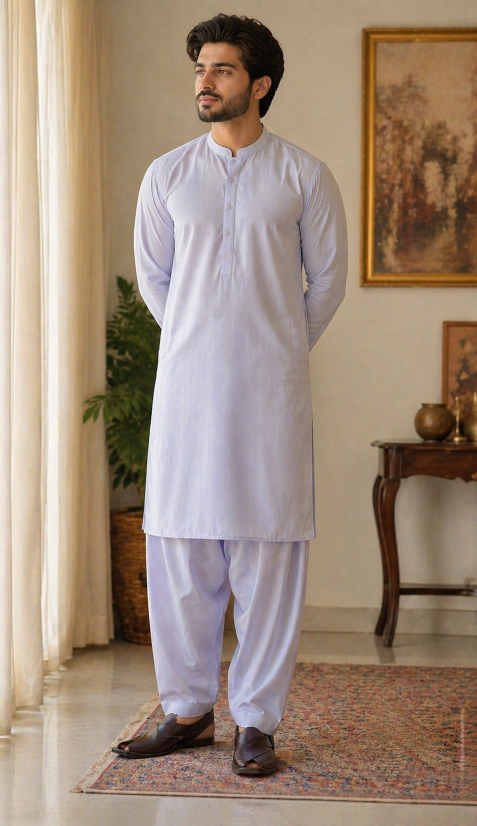 Elegant White Classic Suit Unstitched cotton