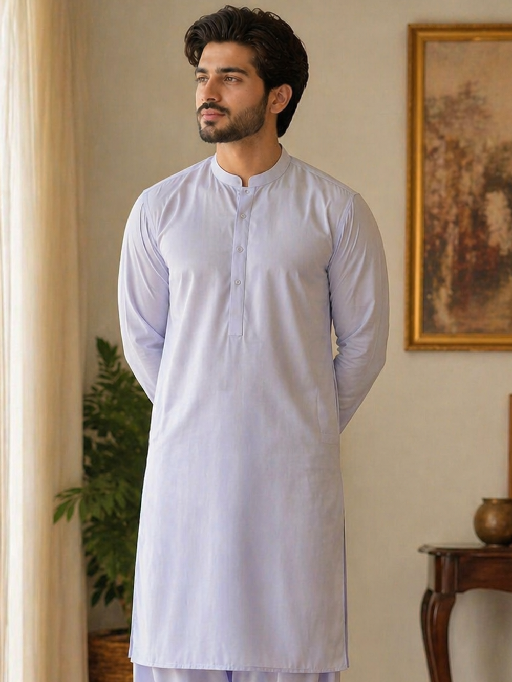 Elegant White Classic Suit Unstitched cotton