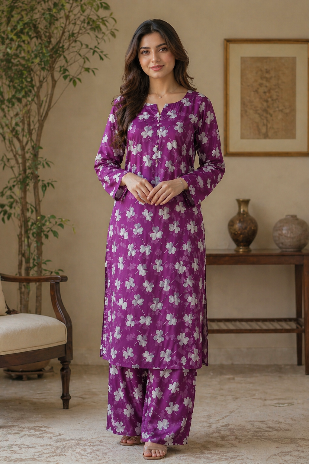 Purple Floral Lawn Unstitched Suit – Elegant Allover Print