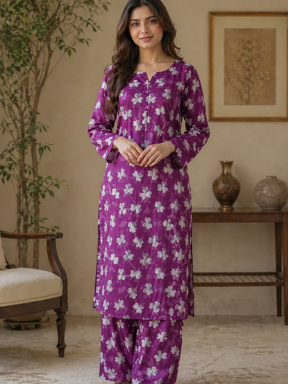 Purple Floral Lawn Unstitched Suit – Elegant Allover Print