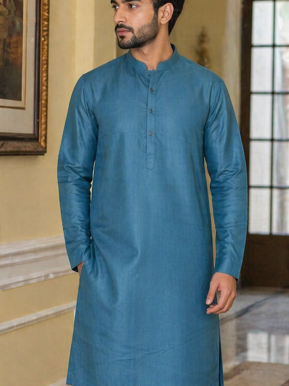 Teal Classic Cotton Unstitched Suit – Timeless Elegance for Men