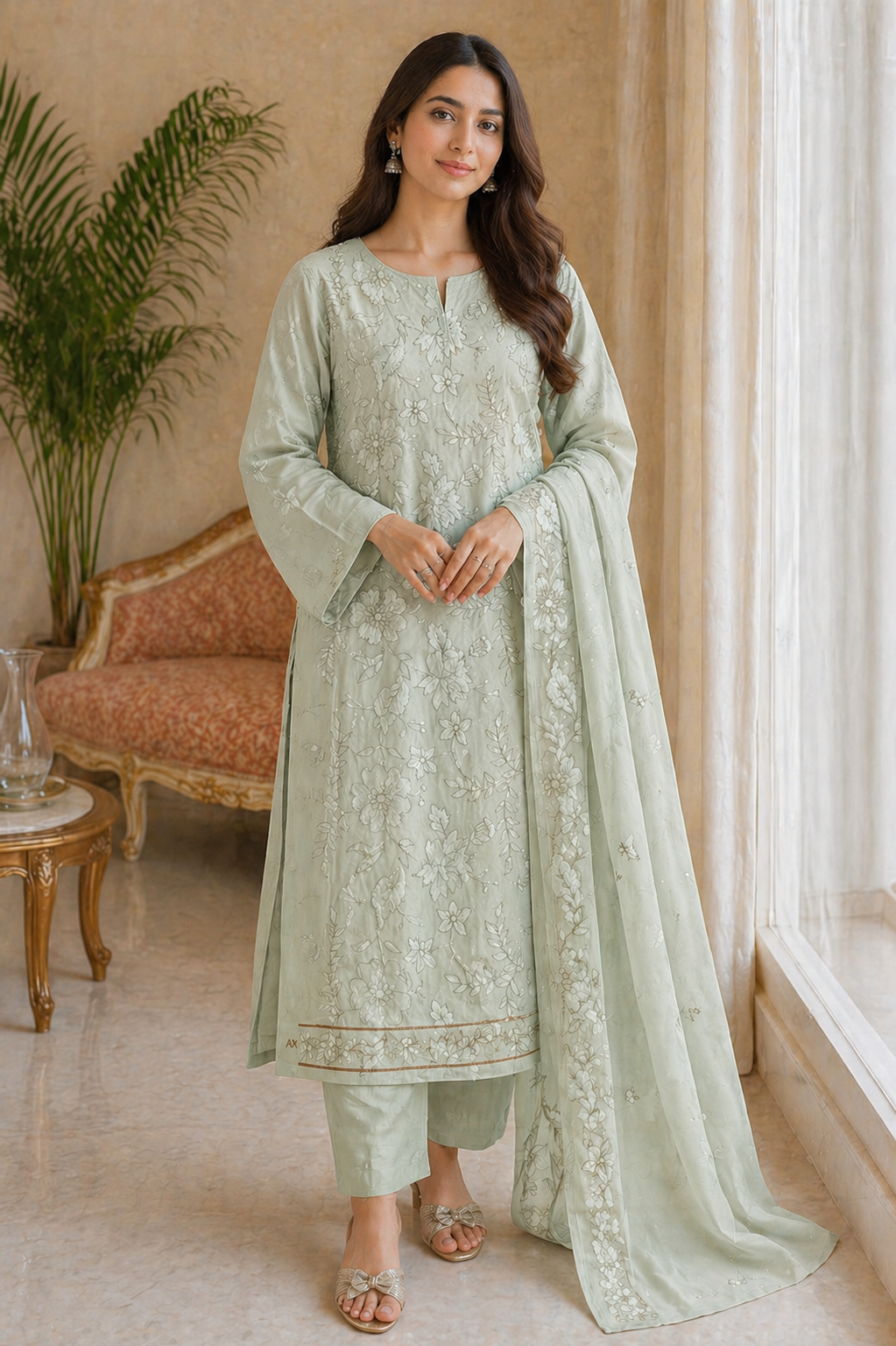 Elegant Pista Embroidered Lawn 3 Piece Unstitched Suit – Summer Collection