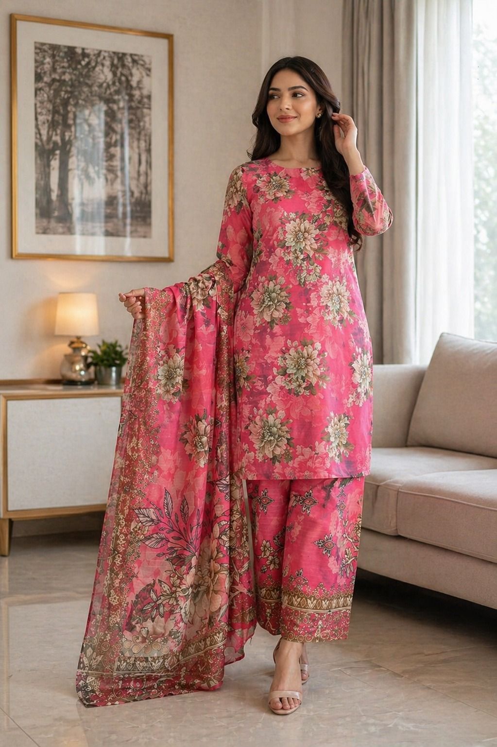 Pink Blossom Lawn 3 Piece Unstitched Suit – Qaddus Collection