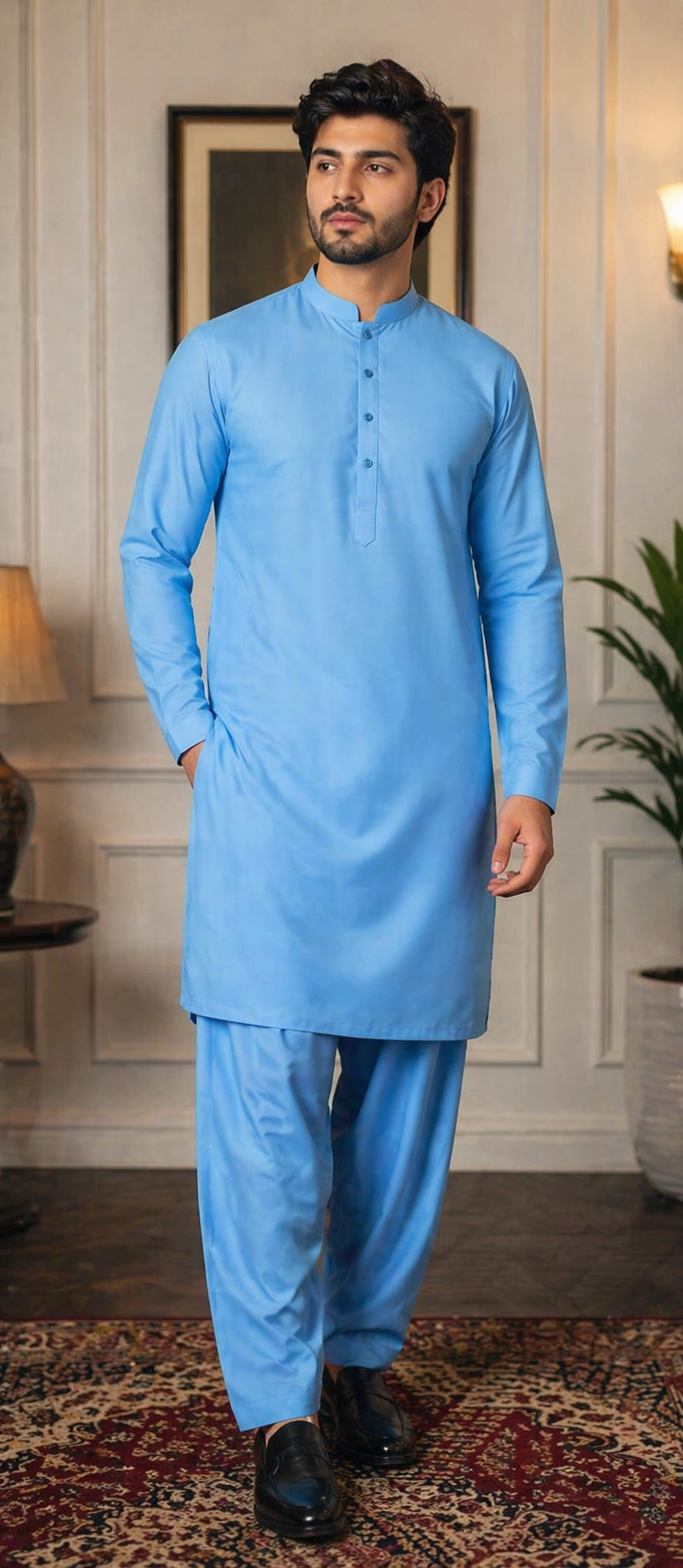 Sky Blue Classic Cotton Unstitched – Qaddus Collection
