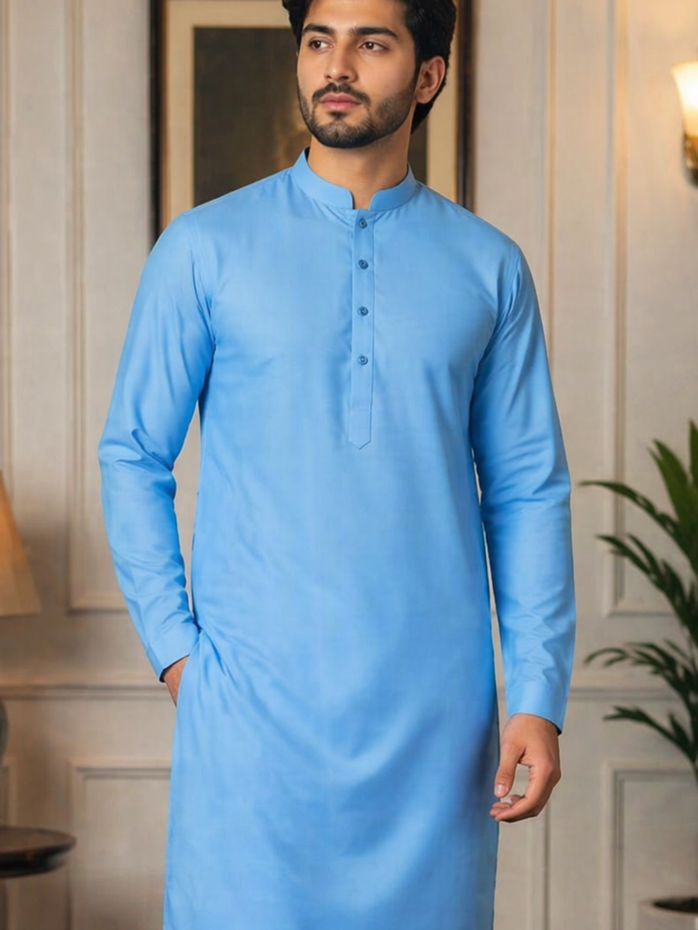 Sky Blue Classic Cotton Unstitched – Qaddus Collection