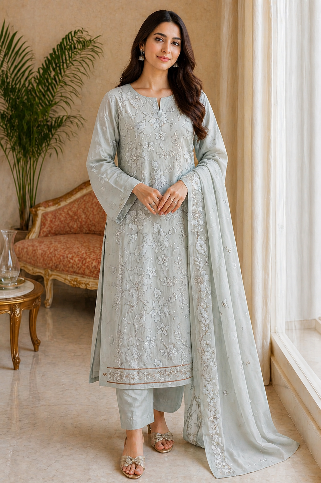 Elegant GRAY Embroidered Lawn 3 Piece Unstitched Suit – Summer Collection