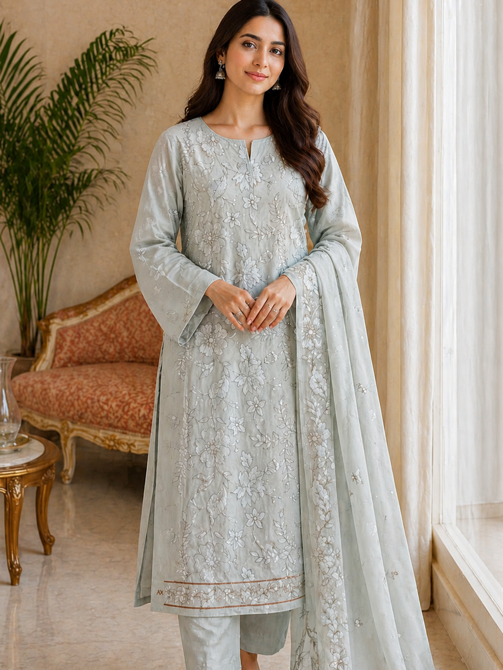 Elegant GRAY Embroidered Lawn 3 Piece Unstitched Suit – Summer Collection