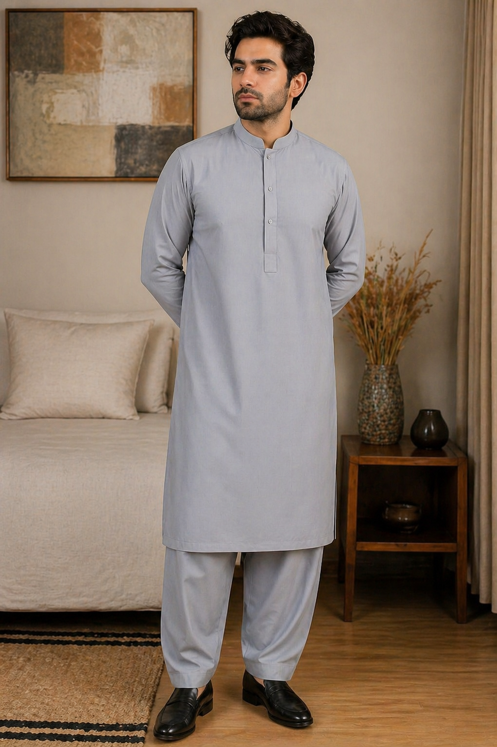 Premium Wash & Wear Unstitched Men’s Suit – Light Grey 