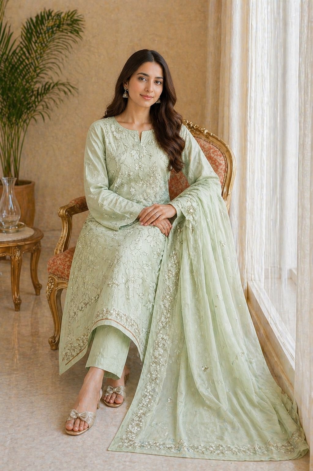 Elegant Pista Embroidered Lawn 3 Piece Unstitched Suit 