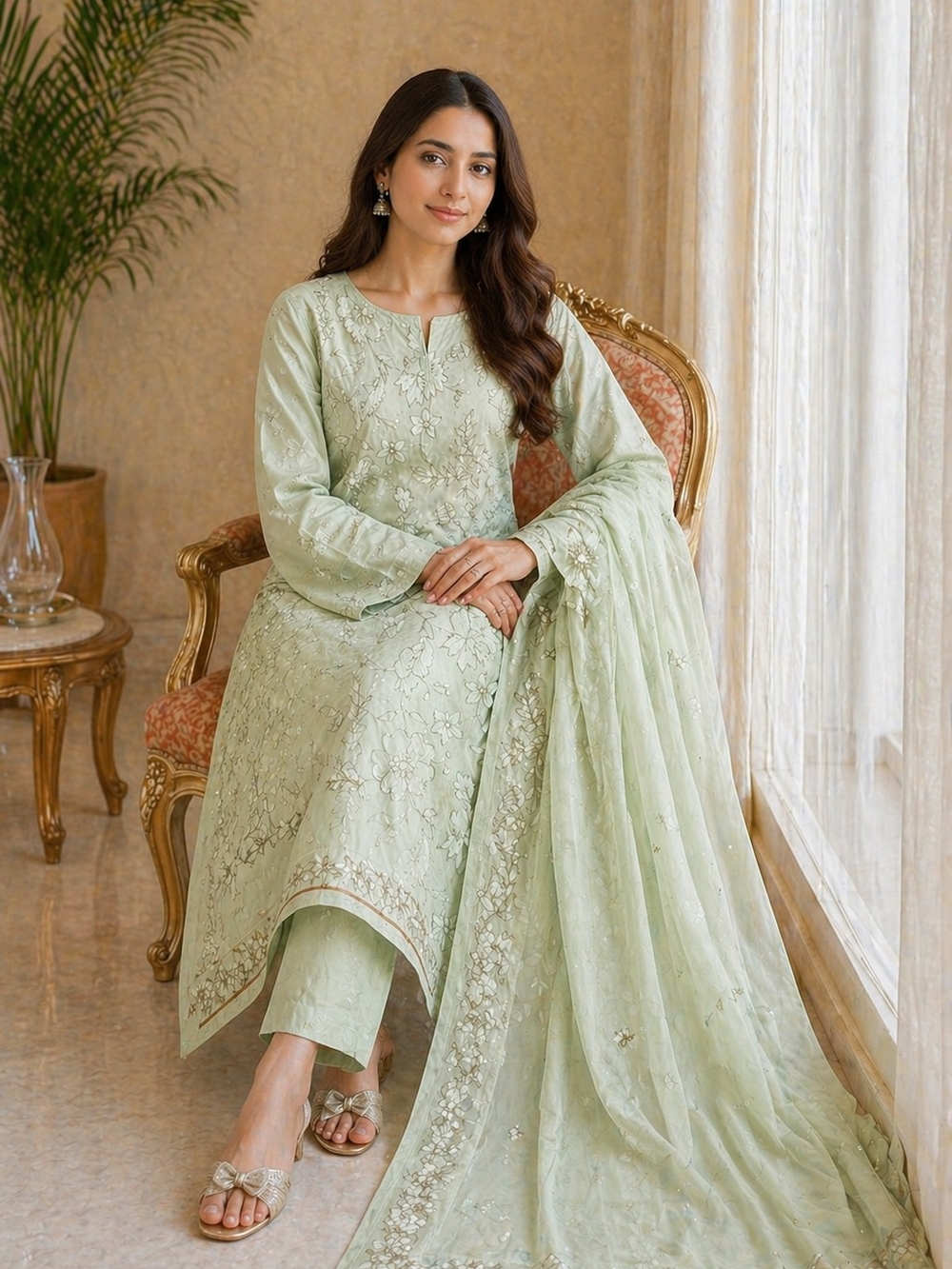 Elegant Pista Embroidered Lawn 3 Piece Unstitched Suit