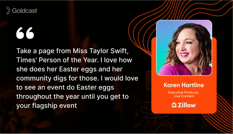 Quote from Karen Hartline about adding Easter eggs into events 