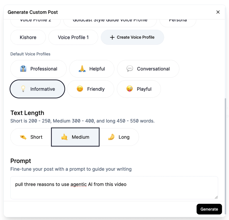 Goldcast Content Lab Custom Prompt UI