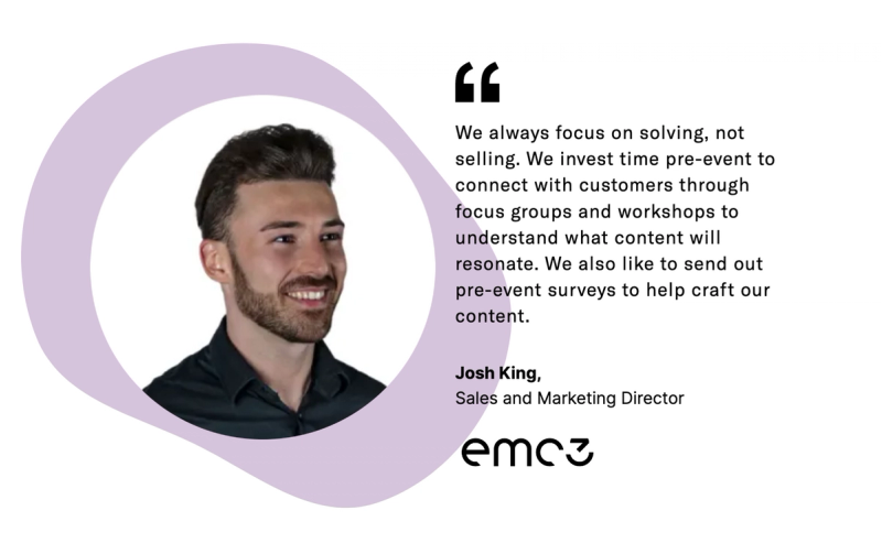 pre-event marketing quote from Josh King of EMC3