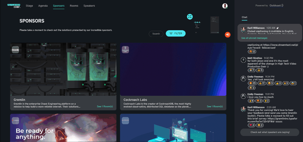 virtual event sponsor booth in the Goldcast platform 