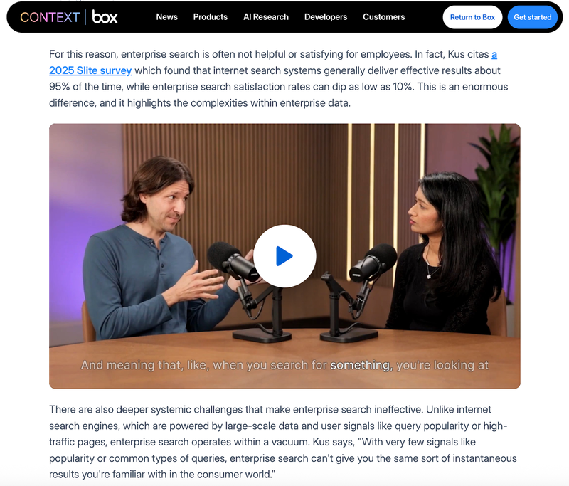 Box's blog post with embedded clips from Goldcast Content Lab