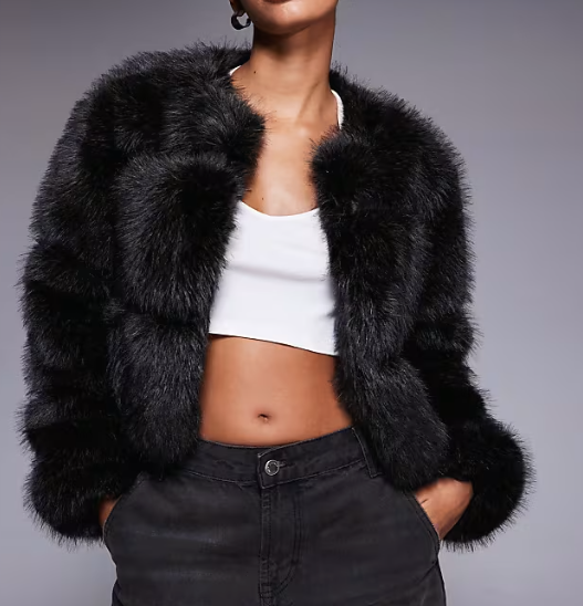 Black Faux Fur Cropped Jacket