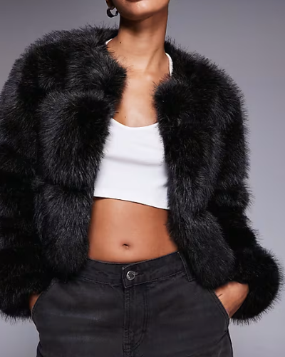 Black Faux Fur Cropped Jacket