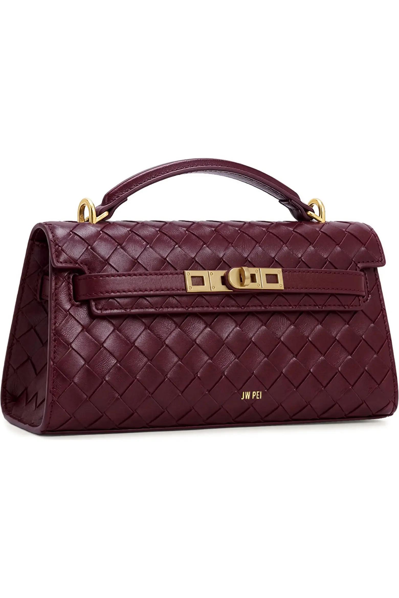Burgundy Woven Leather Top-Handle Bag