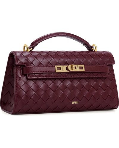 Burgundy Woven Leather Top-Handle Bag
