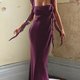 Plum Satin Ruffle-Strap Maxi Dress