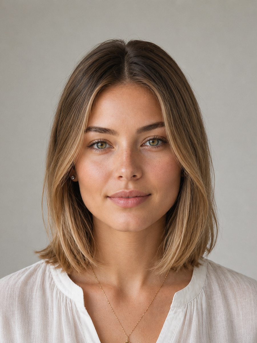 Square face shape hairstyle — Sleek Center-Part Lob, front view
