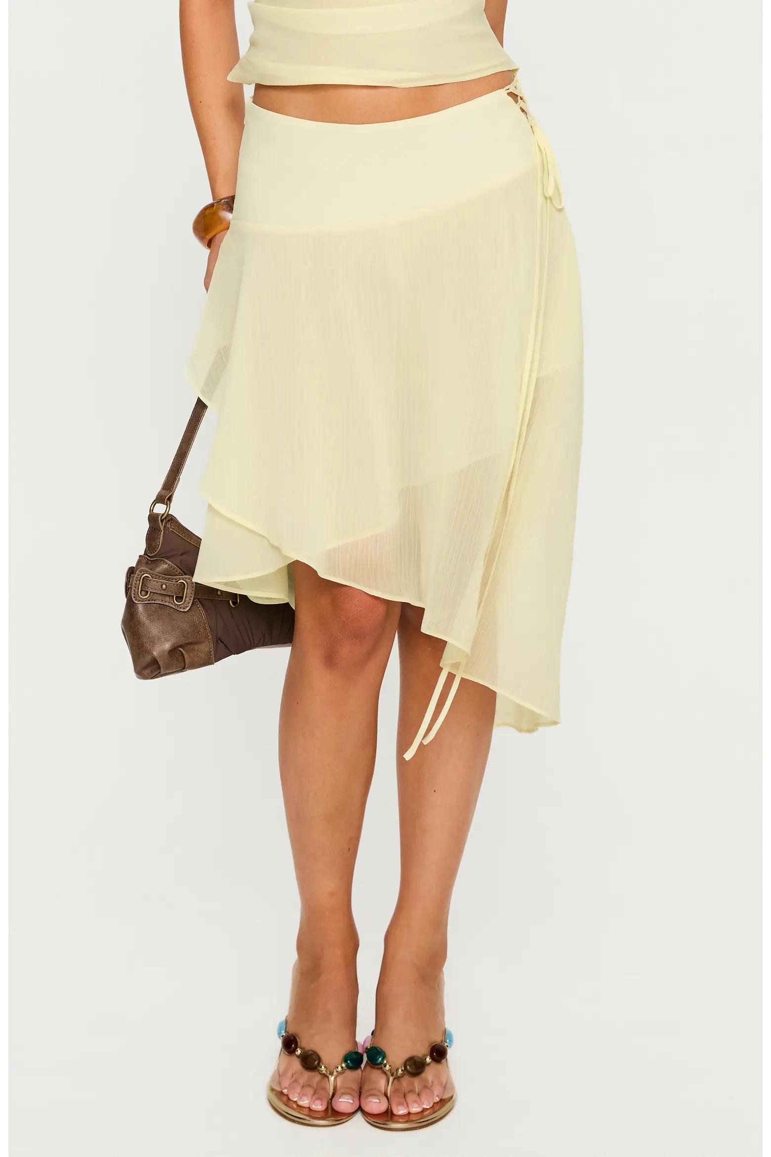 Pale Yellow Asymmetric Wrap Skirt
