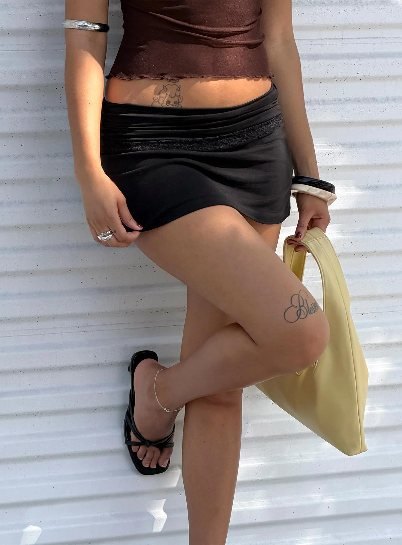 Black Ruched Mini Skirt