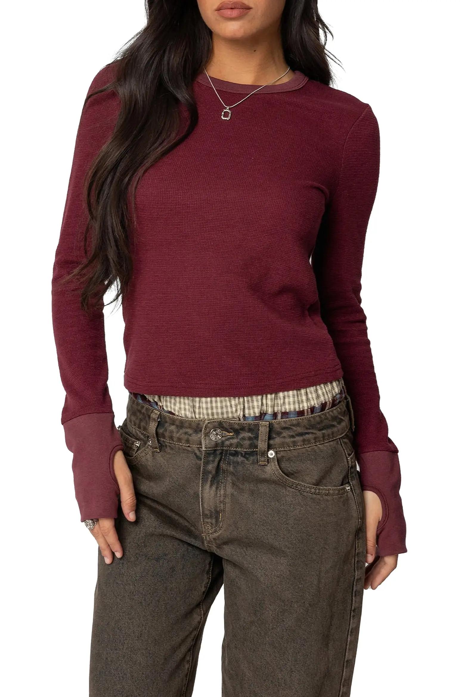 Burgundy Fitted Long-Sleeve Tee