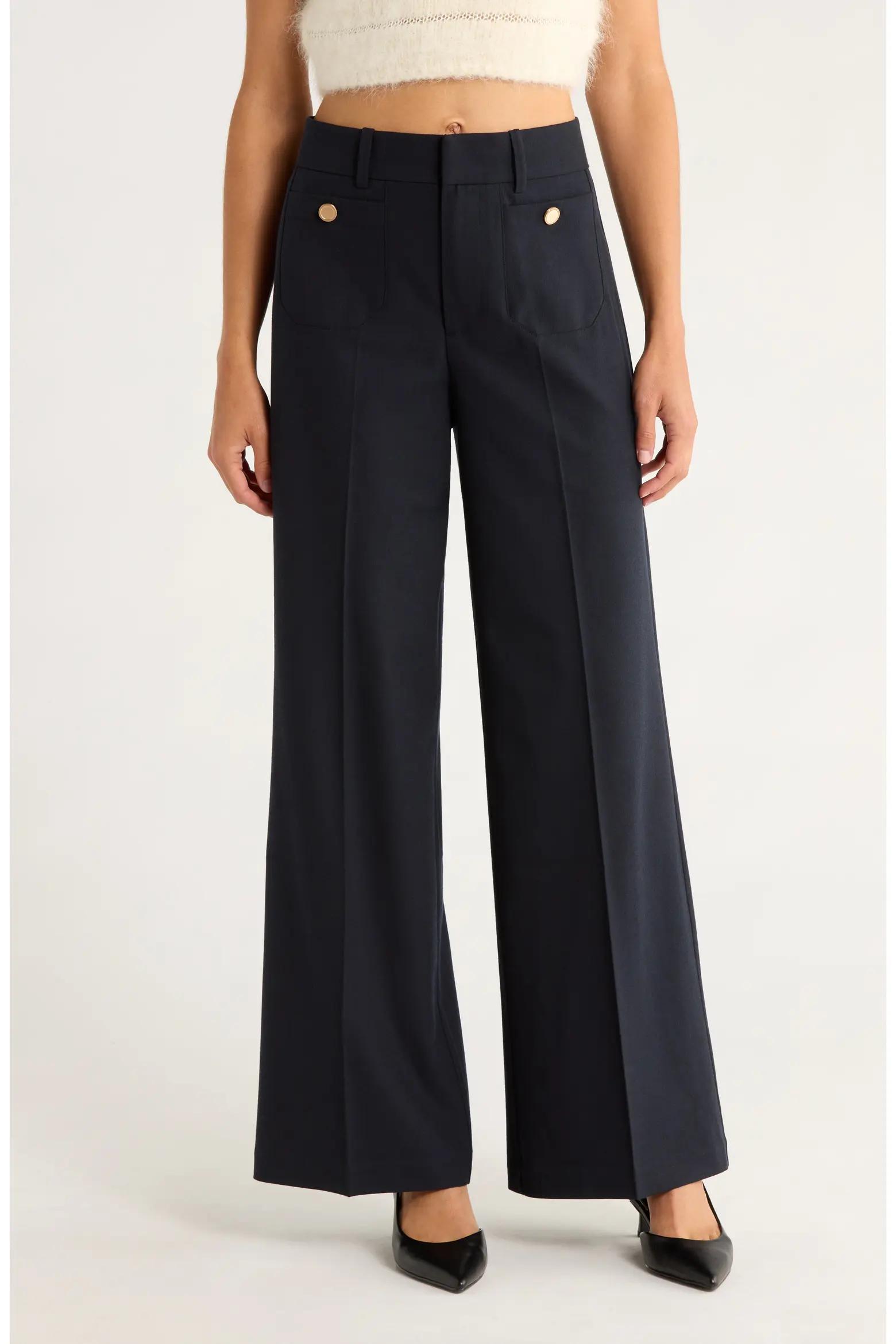 Navy Wide-Leg Trousers