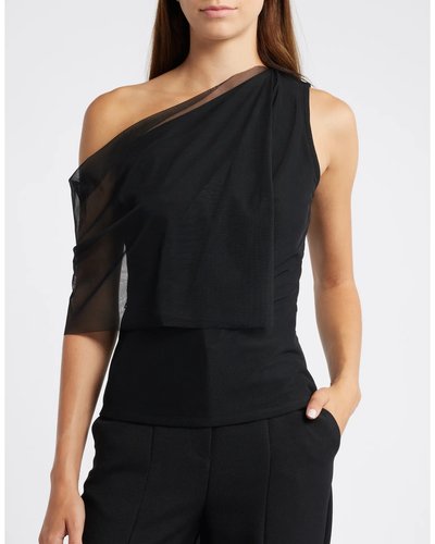Black One-Shoulder Mesh Top