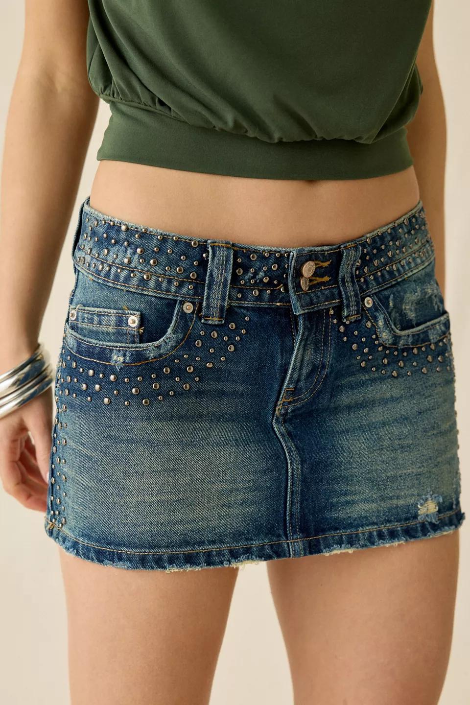 Studded Denim Mini Skirt