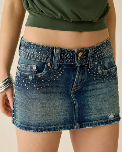 Studded Denim Mini Skirt