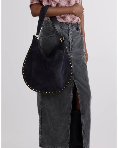 Black Studded Suede Hobo Bag
