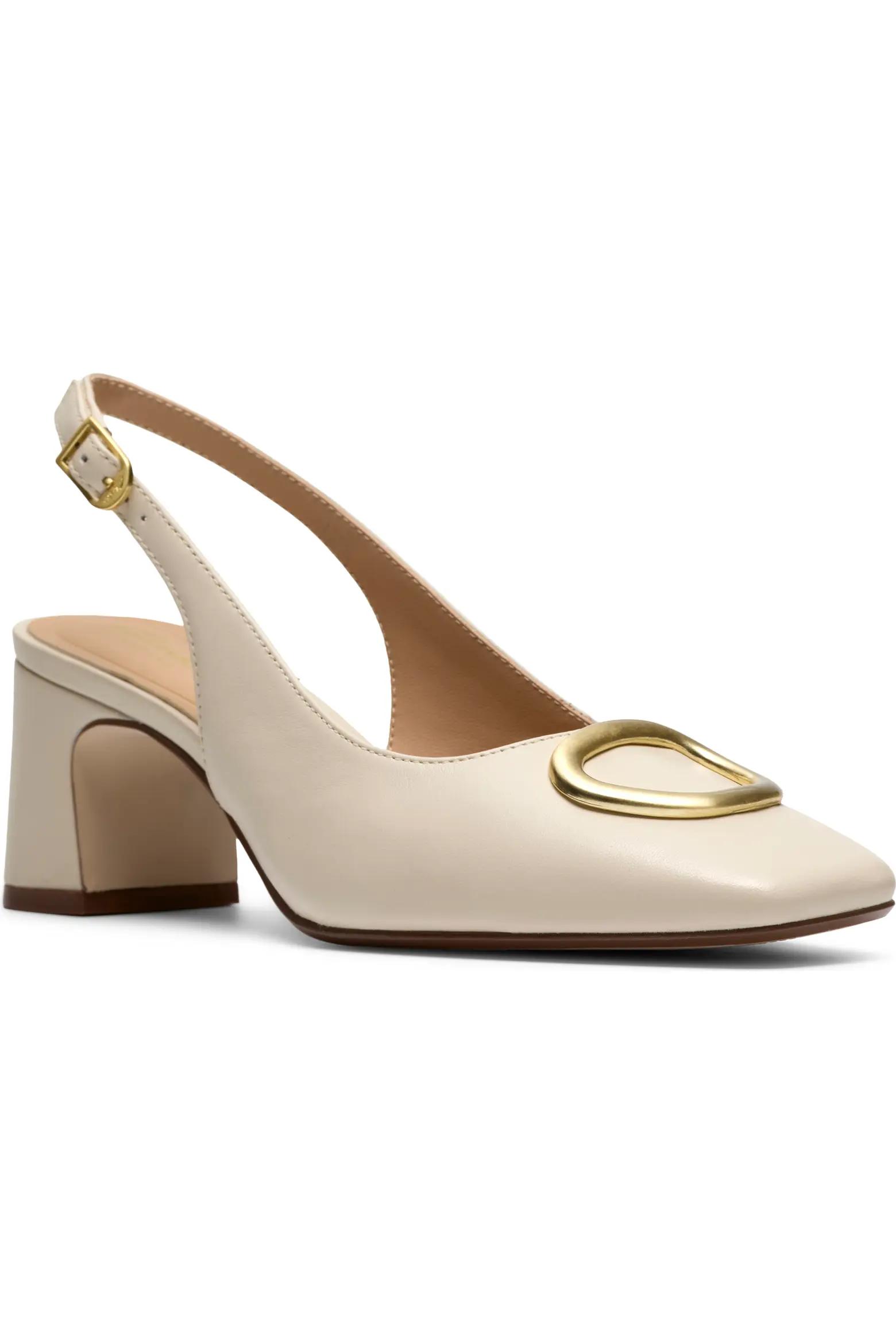 White Slingback Block Heels