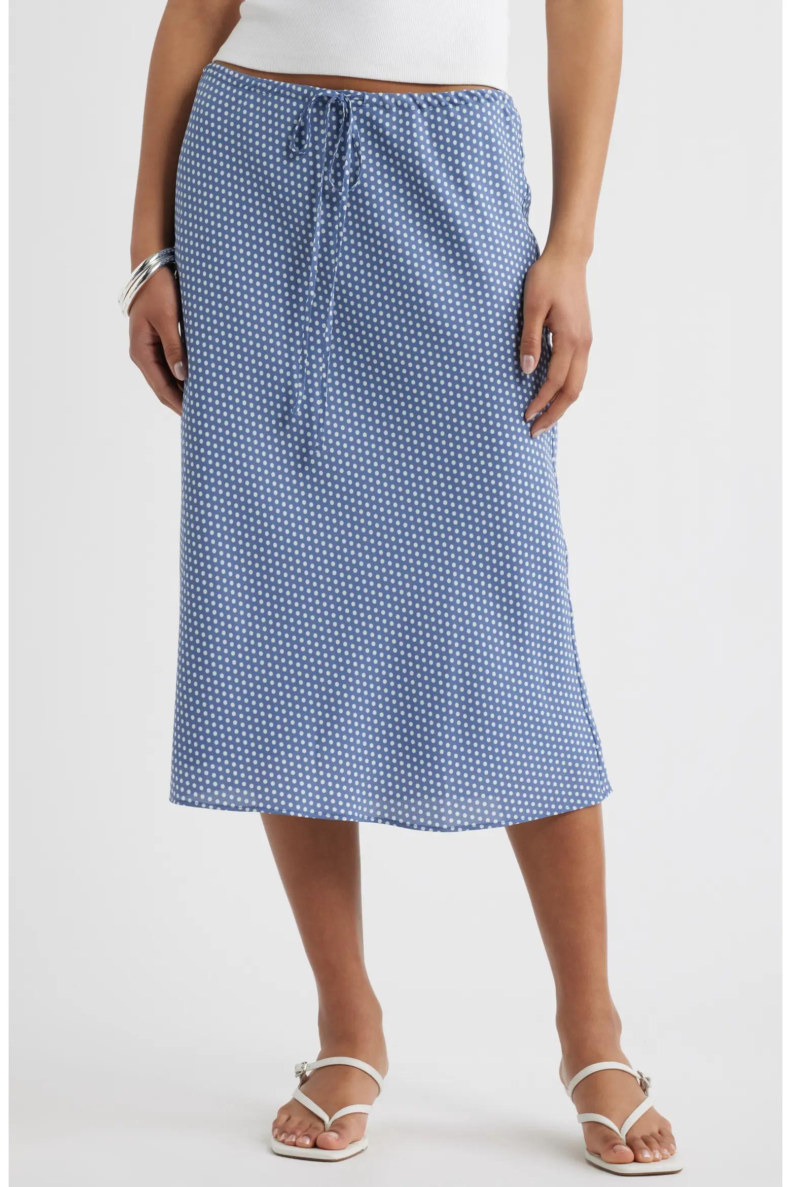 Blue Polka Dot Midi Skirt