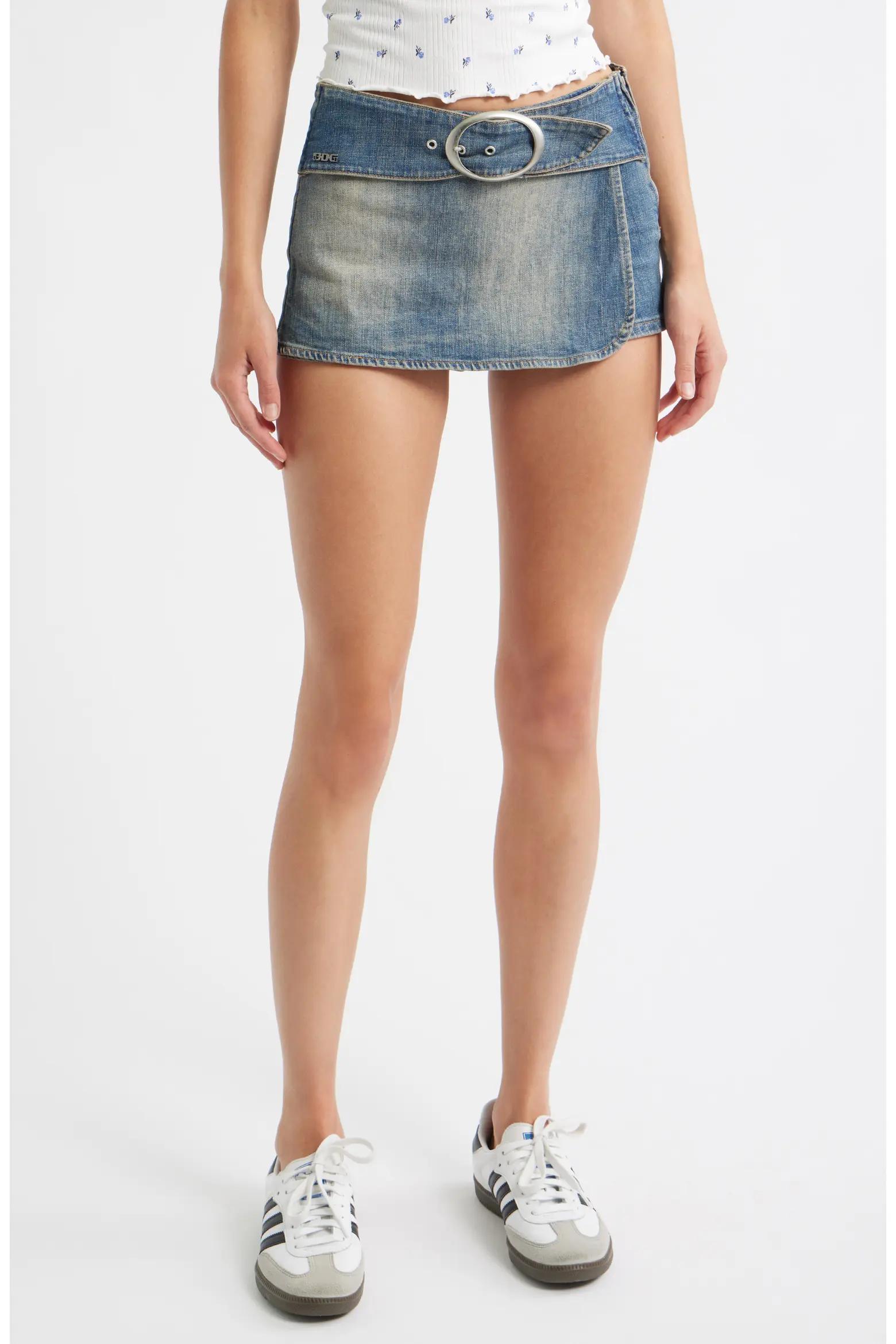 Denim Belted Mini Skirt