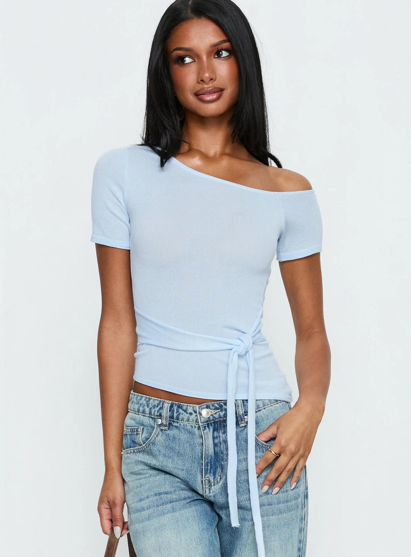Light Blue Asymmetric Wrap Top