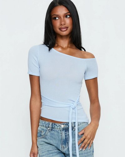 Hellblaues asymmetrisches Wickel-Top