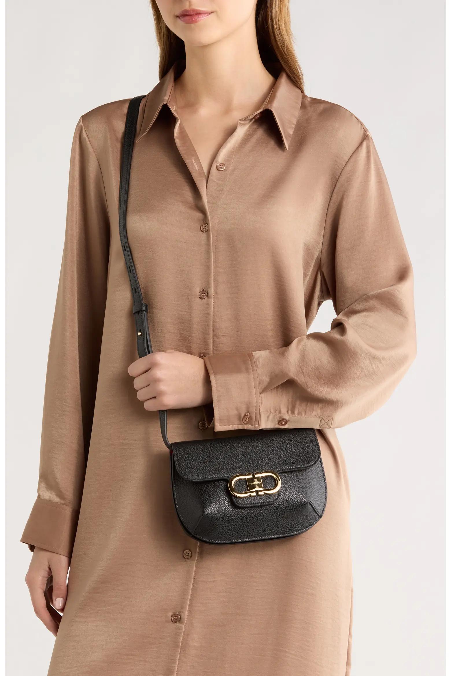 Black Leather Flap Shoulder Bag