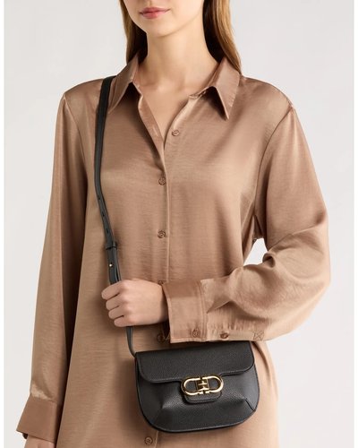 Black Leather Flap Shoulder Bag