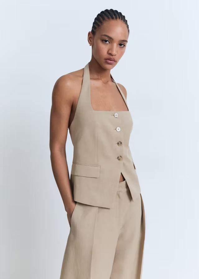 Beige Tailored Waistcoat Top