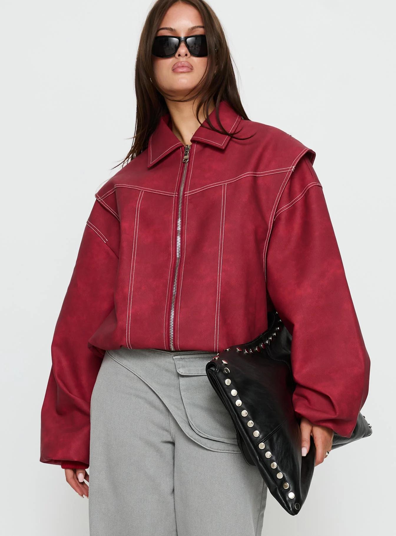 Red Leather Bomber Jacket