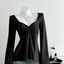 Black Twist-Front Flare Sleeve Top